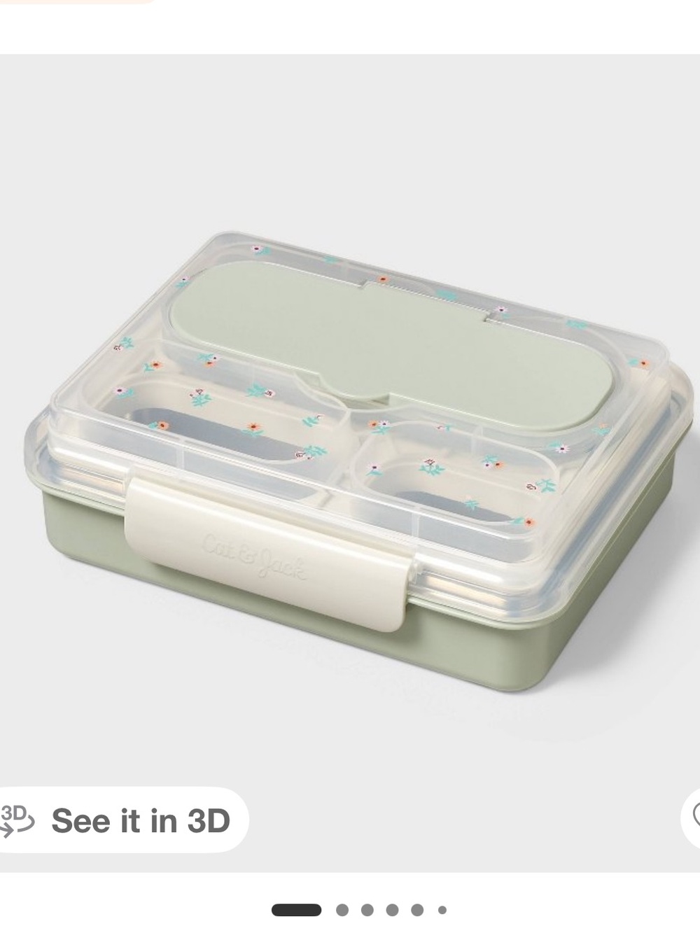 Cat & Jack Ditsy Floral Stainless Steel Bento Lunch Box Green 4 Compartment